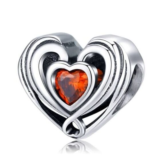 Sterling Silver Charm Red Cubic Zirconia 925 Heart Bead Fits Pandora Bracelet - Picture 1 of 9